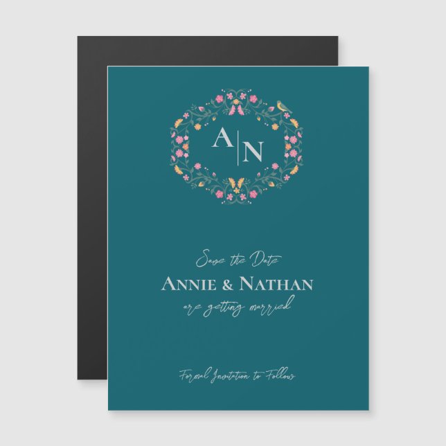 Casamento de Moldura Floral com Intrato Verde Mono (Frente/Verso)