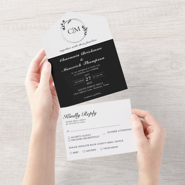 Casamento De Monograma Branco E Preto Clássico Red (Tearaway)