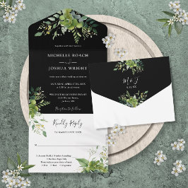 Casamento De Monograma Branco E Preto De Verde