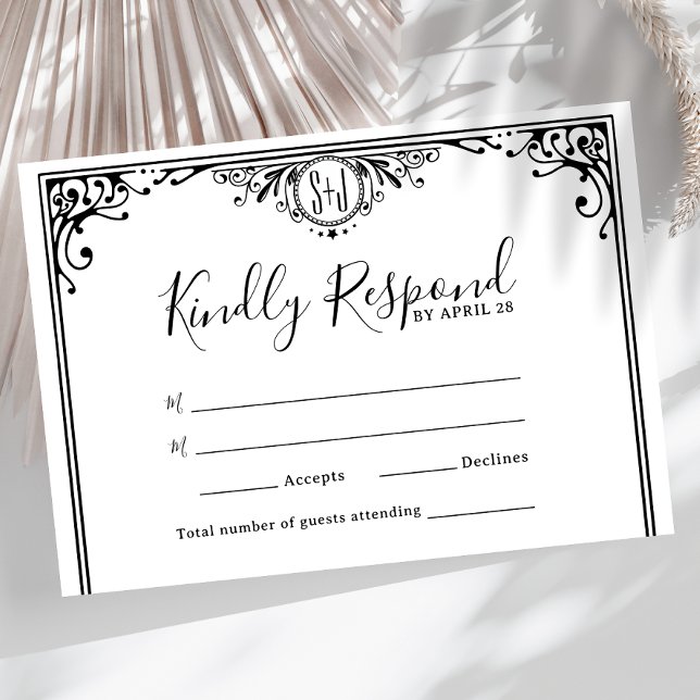 Casamento de Monograma Branco e Preto Elegante (Criador carregado)