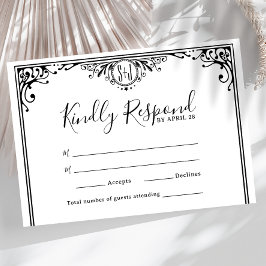 Casamento de Monograma Branco e Preto Elegante