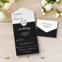 Casamento De Monograma Branco E Preto Moderno Eleg