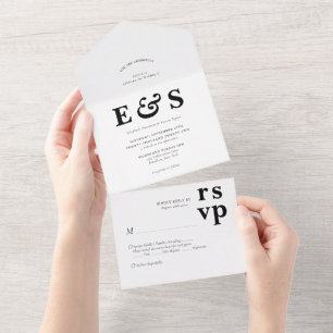 Casamento de Monograma Branco Preto-Prep Minimalis
