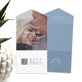 Casamento de Monograma com Código QR Azul Moderno