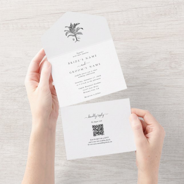 Casamento de Monograma de Árvore Tropical Minimali (Aba destacável)