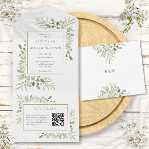 Casamento de Monograma de Código QR Floral Verde
