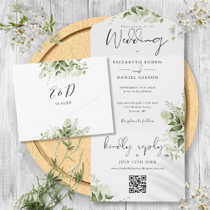 Casamento de Monograma de Código QR Floral Verde