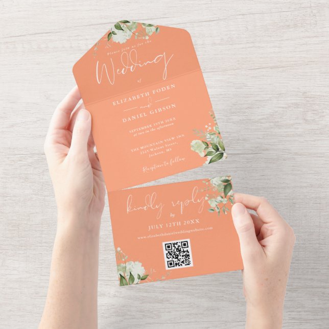 Casamento de Monograma de Código QR Floral Verde d (Tearaway)