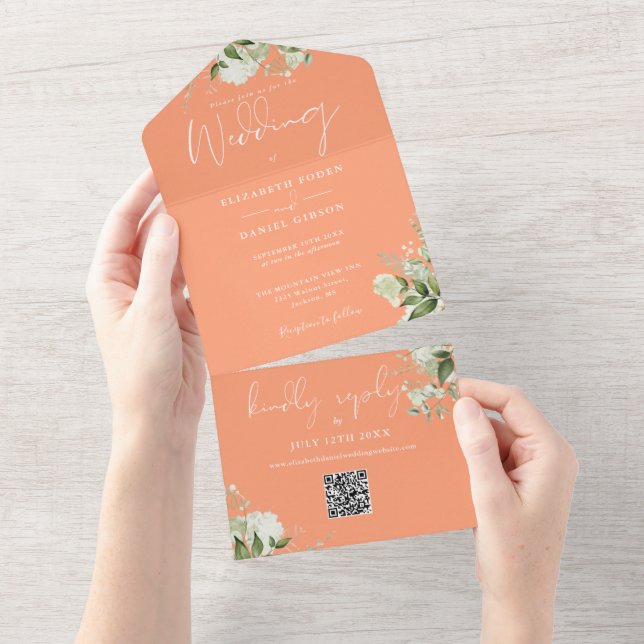 Casamento de Monograma de Código QR Floral Verde d (Aba destacável)