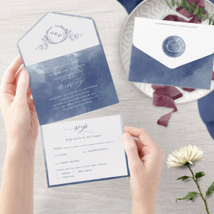 Casamento de Monograma de Cor Azul de Marinho Eleg