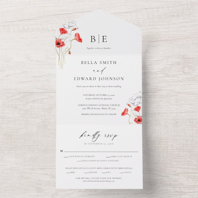 Casamento de Monograma de Flores Selvagens Vermelh (Interno)