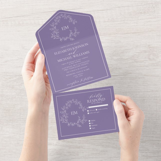 Casamento de Monograma de Folha de Lavanda Lilac (Aba destacável)