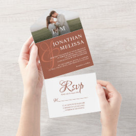 Casamento de Monograma de Foto Rustic Terracotta