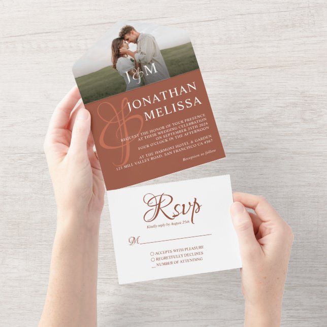 Casamento de Monograma de Foto Rustic Terracotta (Tearaway)