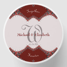 Casamento de Monograma de Lace Vermelho e Branco