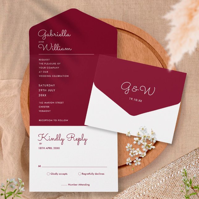 Casamento de Monograma de Letra de Script Burgundy (Criador carregado)
