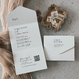 Casamento de Monograma de QR preto e branco modern