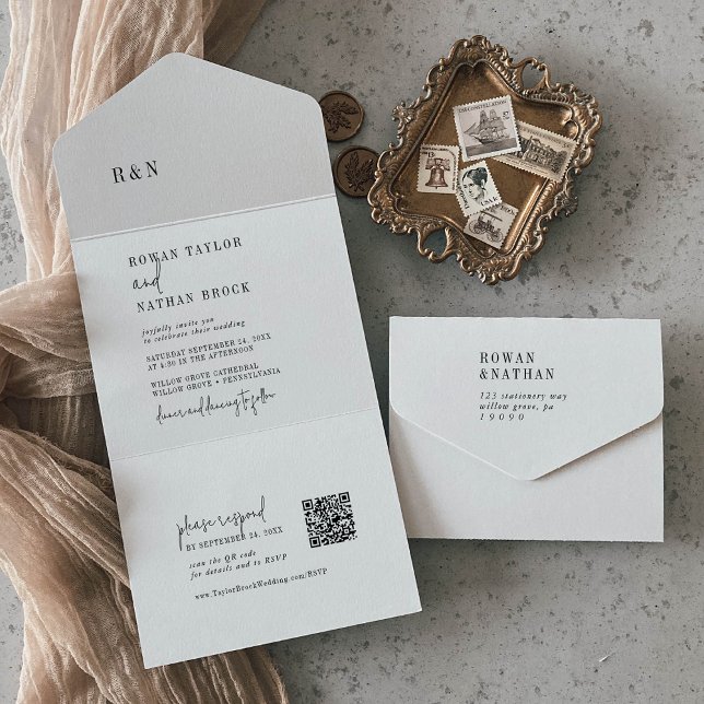 Casamento de Monograma de QR preto e branco modern (Criador carregado)