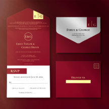Casamento de Monograma Dourado Clássico Burgundy E