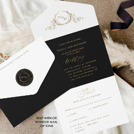 Casamento de Monograma Dourado e Preto Elegante co