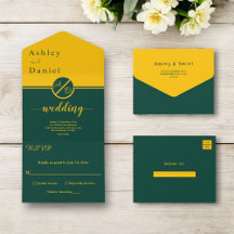 Casamento De Monograma Dourado E Verde De Luxo Ele