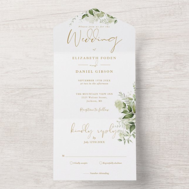 Casamento de Monograma Dourado Elegante com Verdur (Interno)