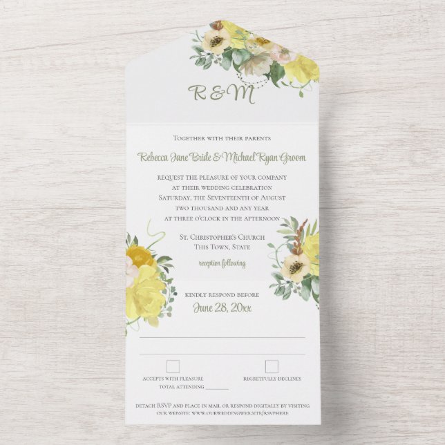 Casamento de Monograma Floral Amarelo (Interno)