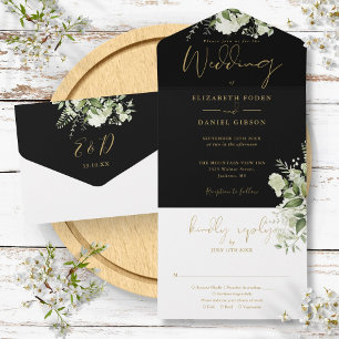 Casamento de Monograma Floral com Folhagem Preta e