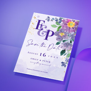 Casamento De Monograma Floral Roxo Salvar A Data