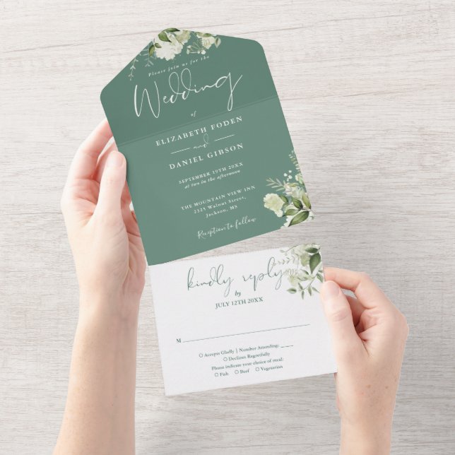 Casamento de Monograma Floral Verde de Eucalipto (Aba destacável)