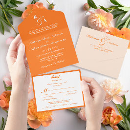 Casamento de Monograma Minimalista Laranja Moderno
