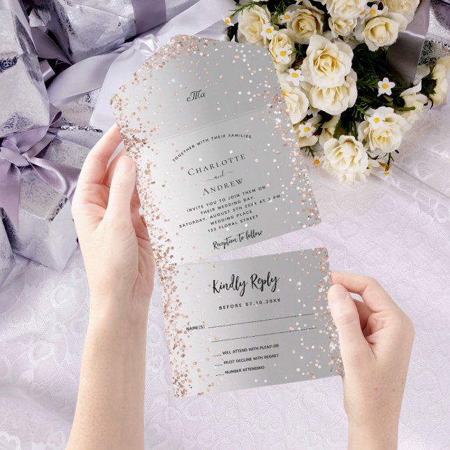 Casamento de monograma rosa de prata (Criador carregado)