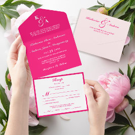 Casamento de Monograma Rosa Mínimo Elegante Modern