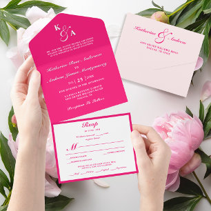 Casamento de Monograma Rosa Mínimo Elegante Modern