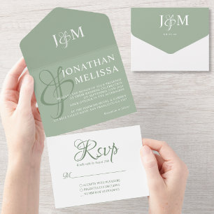 Casamento de Monograma Verde e Branco da Elegante