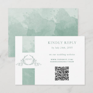 Casamento de Monograma Verde Pale RSVP de Código Q