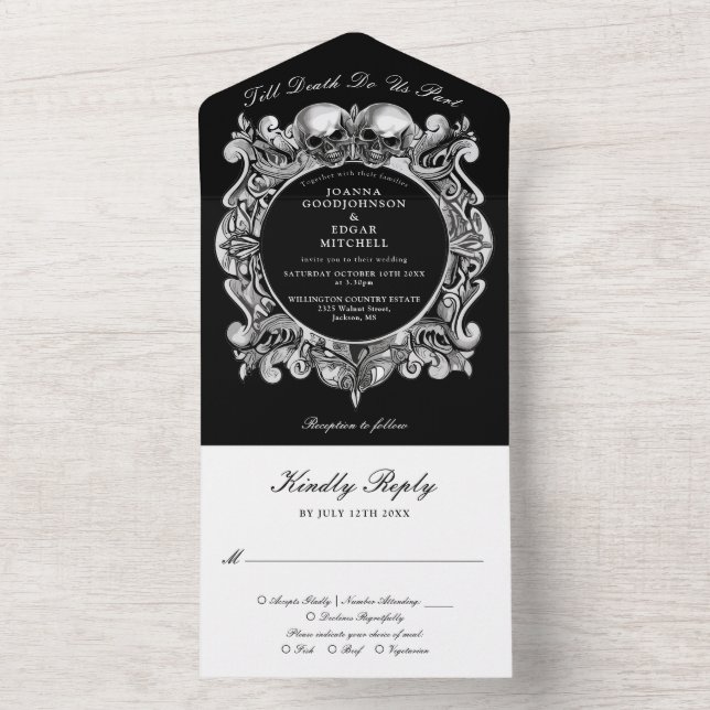Casamento de Monogramas até à morte de crânios gót (Inside)
