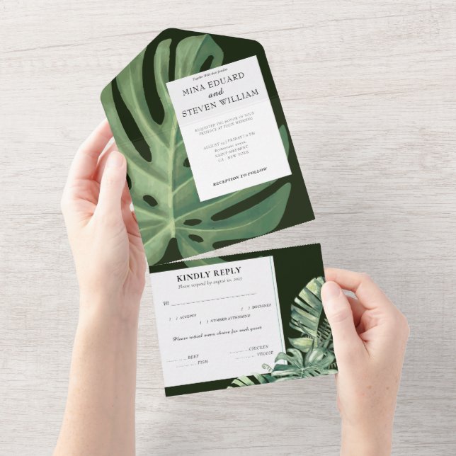 Casamento de Monstera tropical com Aquarela, tudo  (Aba destacável)