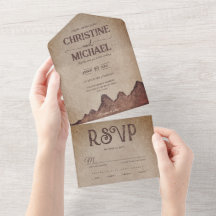 Casamento de montanhas castanhas com papel rústico