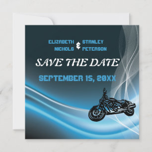 Casamento de motociclista azul Salve o anúncio Dat