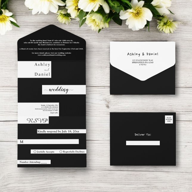 Casamento De Na moda Branco E Preto Moderno Elegan (Criador carregado)