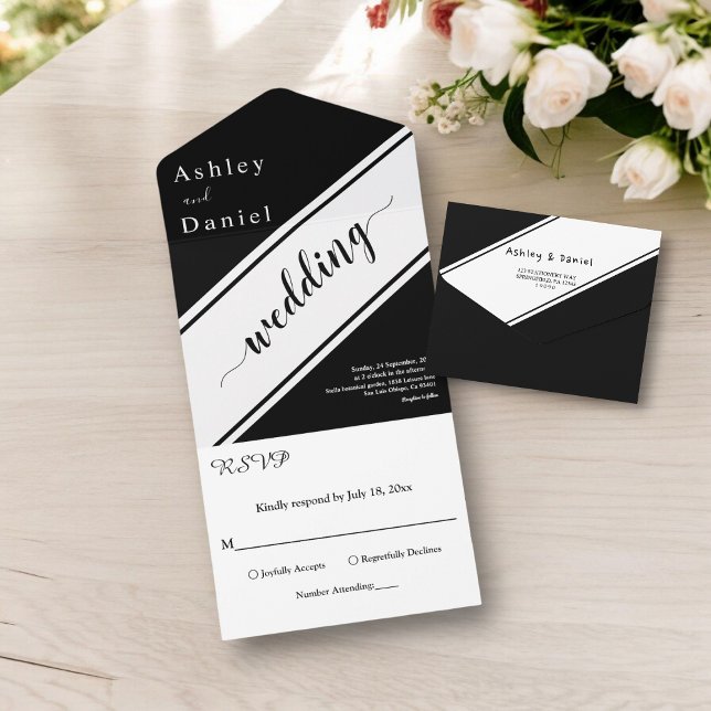 Casamento De Na moda Branco E Preto Moderno Elegan (Criador carregado)