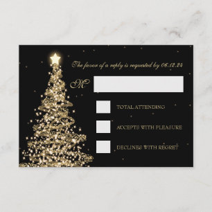 Casamento de Natal Elegante RSVP Dourado Preto
