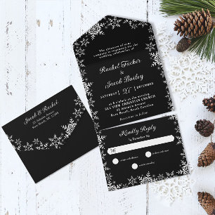 Casamento de Natal Negro e Branco com Flocos de Ne