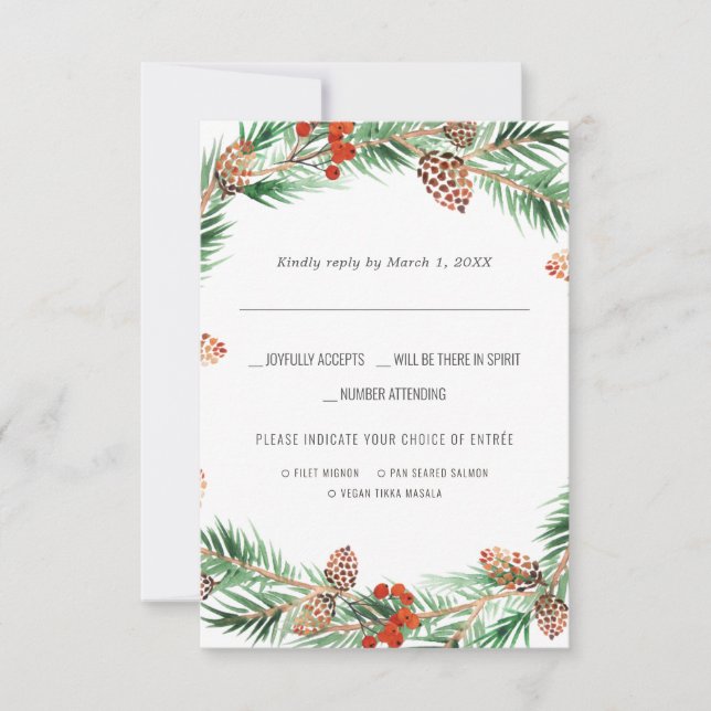 Casamento de Natal | RSVP aquarela com escolha de  (Frente)