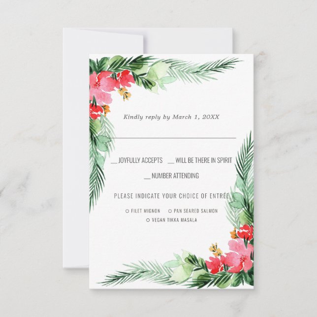 Casamento de Natal | RSVP aquarela com escolha de  (Frente)