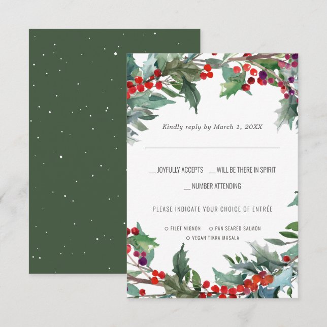 Casamento de Natal | RSVP de Cores Aquáticas com E (Frente/Verso)
