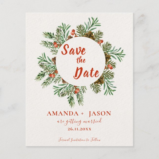 Casamento de Natal Rustic Red Berries Salve a Data (Frente)
