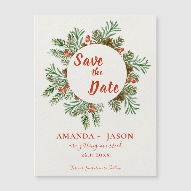 Casamento de Natal Rustic Red Berries Salve a Data (Frente)