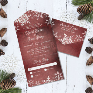 Casamento de Natal Vermelho com Flocos de Neve de